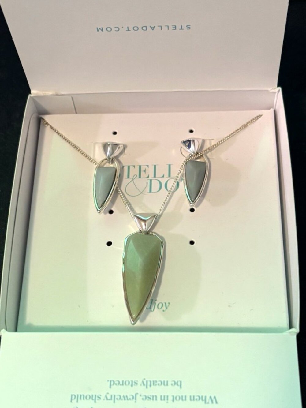 Stella & Dot Sommerville Convertible Necklace & Earrings Set Silver & Mint Green